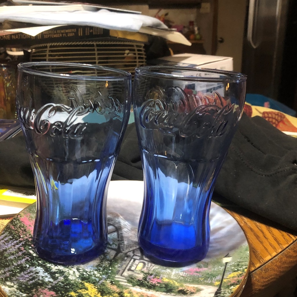 Vintatge Blue colbalt coke glasses